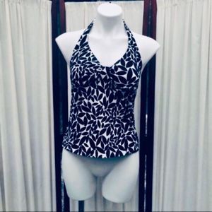 Lands End Halter Tankini Swim Top Black White